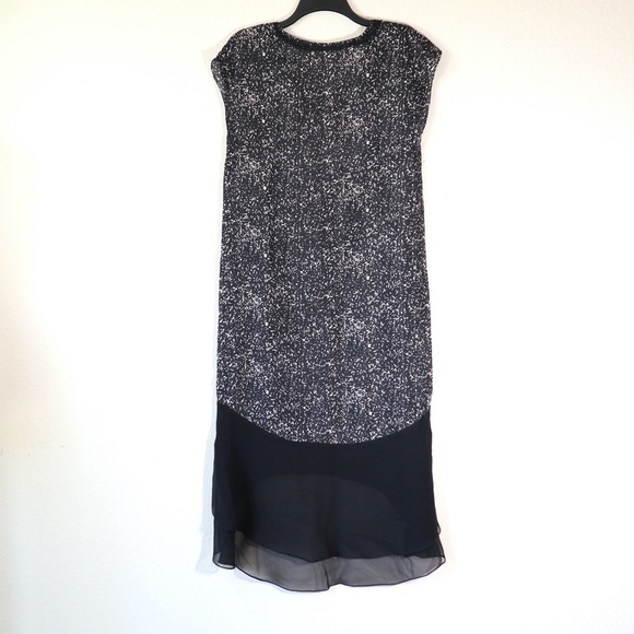 Cap sleeves silk shift dress w/ hi-low chiffon hem - Picture 8 of 12